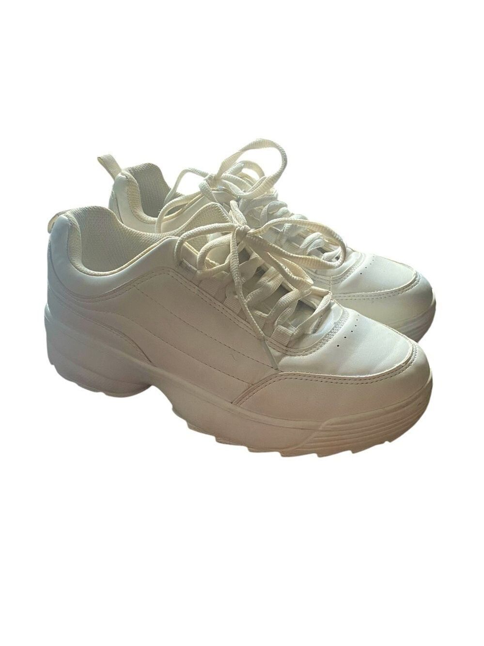 Ardene White Faux Leather Lace Up Sneakers Size 8